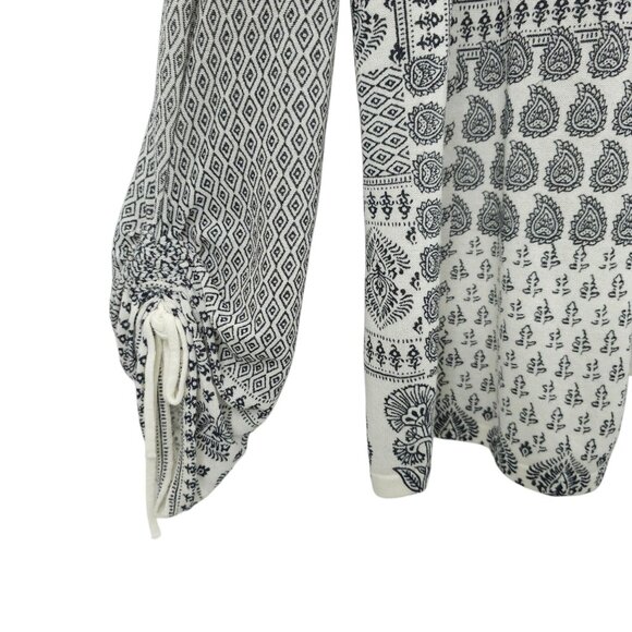 Chicos Open Front Cardigan Womens Size 2 US L Ruched Sleeve Sweater Paisley - Picture 10 of 16